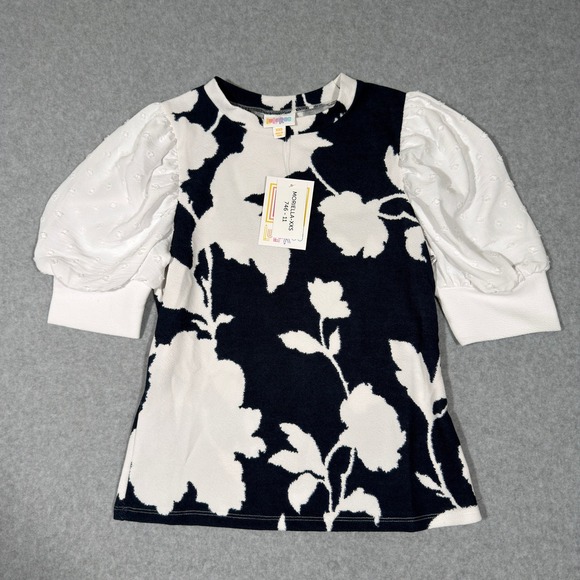 LuLaRoe Tops - LuLaRoe Moriella Top XXS Floral Puff Sleeve Swiss Dot Preppy Boho Cottage